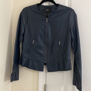 Zara Blue leather jacket with cool detail on bottom